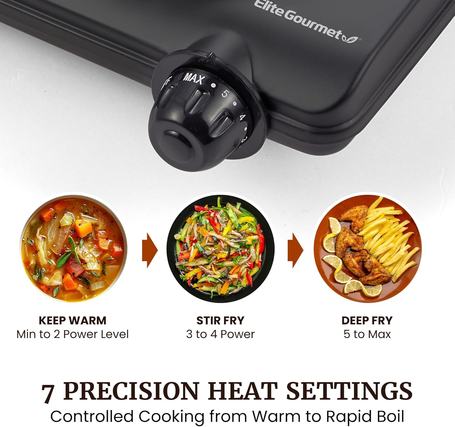 Elite Gourmet Countertop Electric Burner, 1000W Cast Iron Hot Plate, 7 Heat Settings, Portable Cooktop for RV, Dorm, Office & Small Kitchens, Road-Ready & Compact - Image 3
